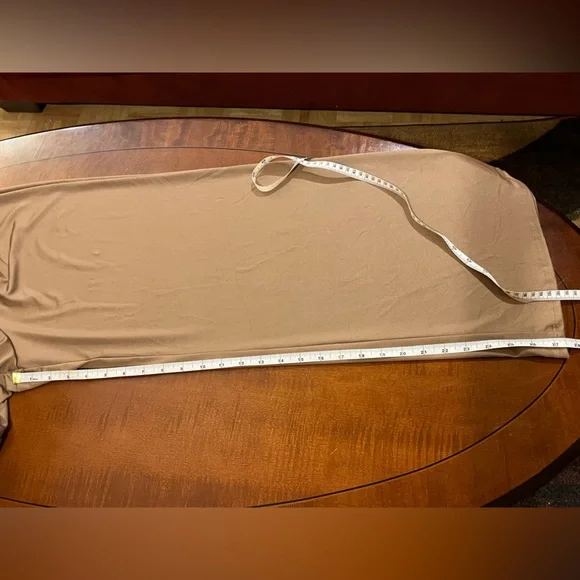 Wide leg jumpsuit/ romper crisscross back,  gold chain w/ rhinestones. Tan. Sz M - Picture 7 of 11